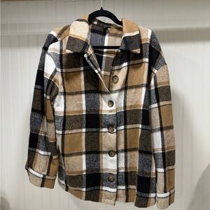 SHEIN Checkered Tan and Black Shacket